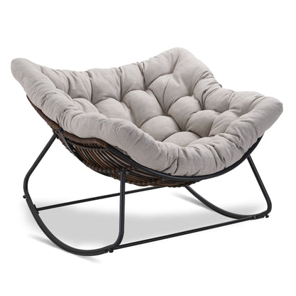 Dark Gray Iron Frame Gray Cushion Wicker Rocking Chair