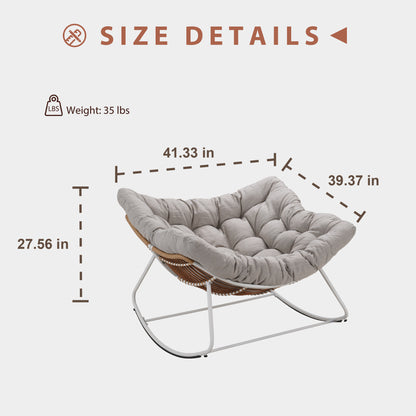 White Iron Frame Light Gray Cushioned Wicker Rocking Chair