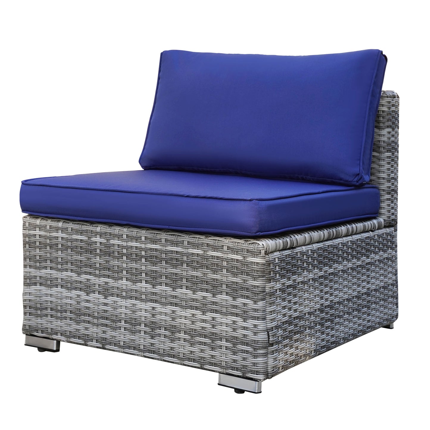 Navy Blue Cushion Rattan Sofa 7 Piece Set