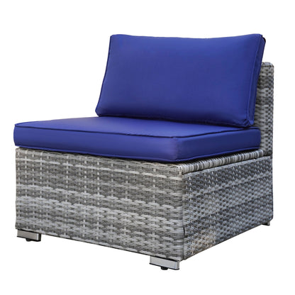 Navy Blue Cushion Rattan Sofa 7 Piece Set