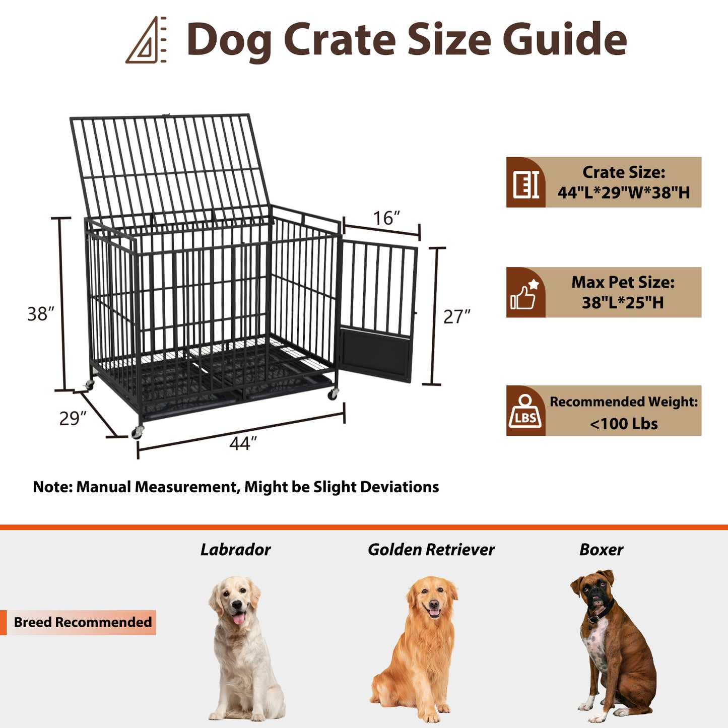 44 inches long black iron dog crate
