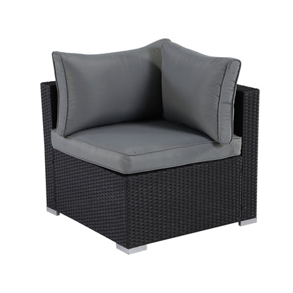 Black Cushion Rattan Sofa 7 Piece Set