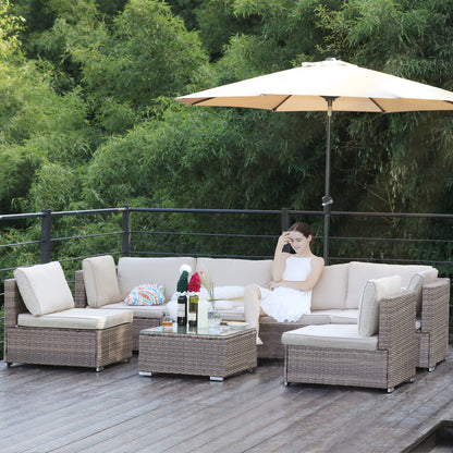 Brown Cushion Wicker Sofa 7 Piece Set