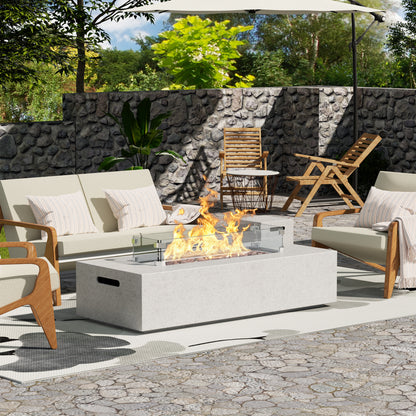 56" Terrazzo Propane Fire Pit Table, 50,000 BTU 3-Piece Outdoor Set w/ Rectangular Fire Table