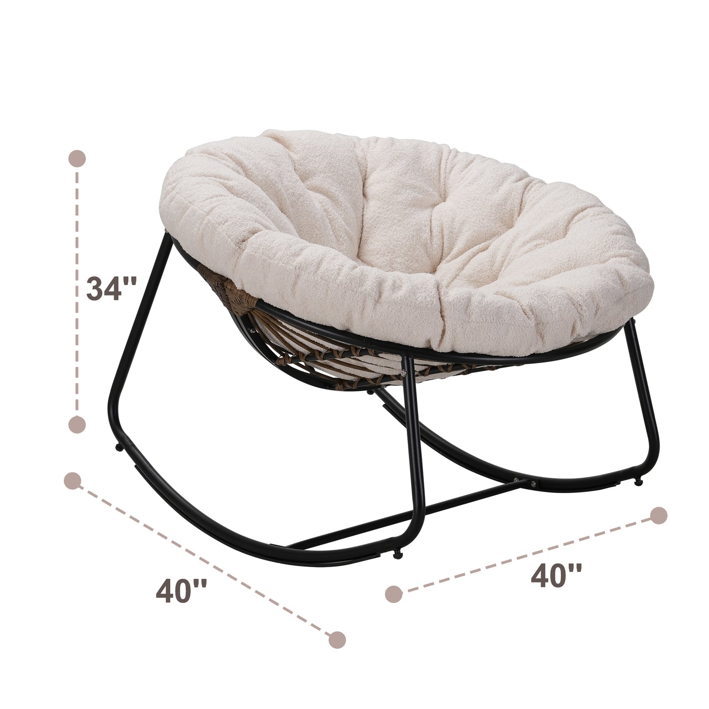 Black Iron Frame Beige Teddy Velvet Rocking Chair