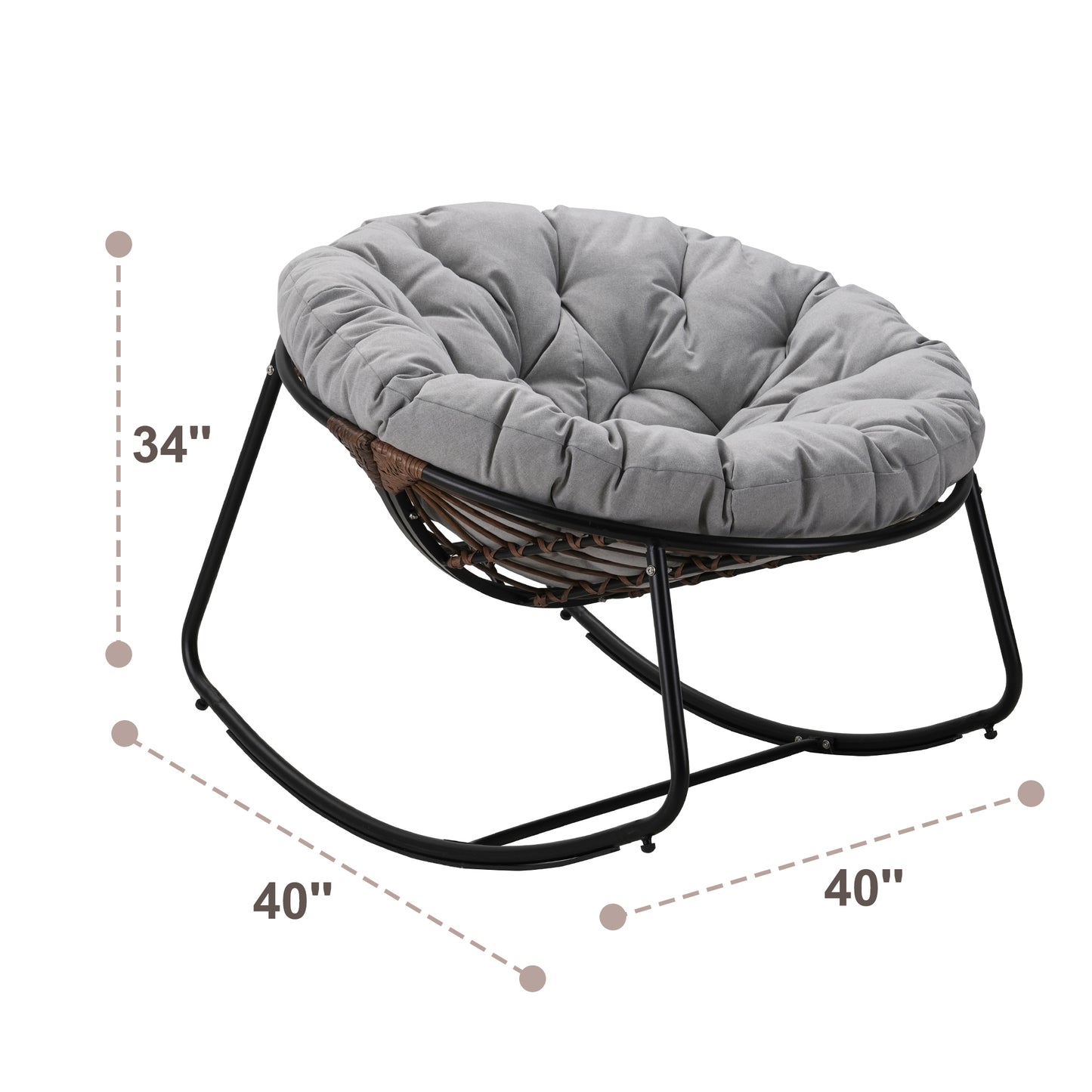 Black Iron Frame Gray Bamboo Fabric Rocking Chair