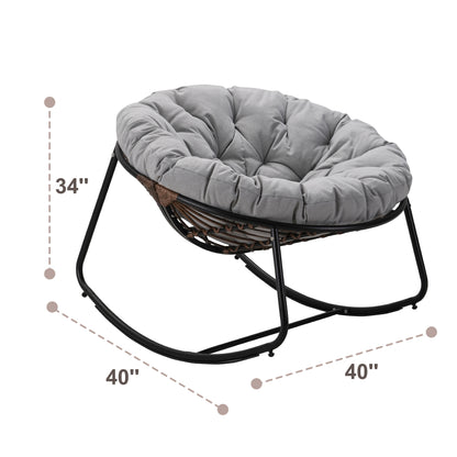 Black Iron Frame Gray Bamboo Fabric Rocking Chair