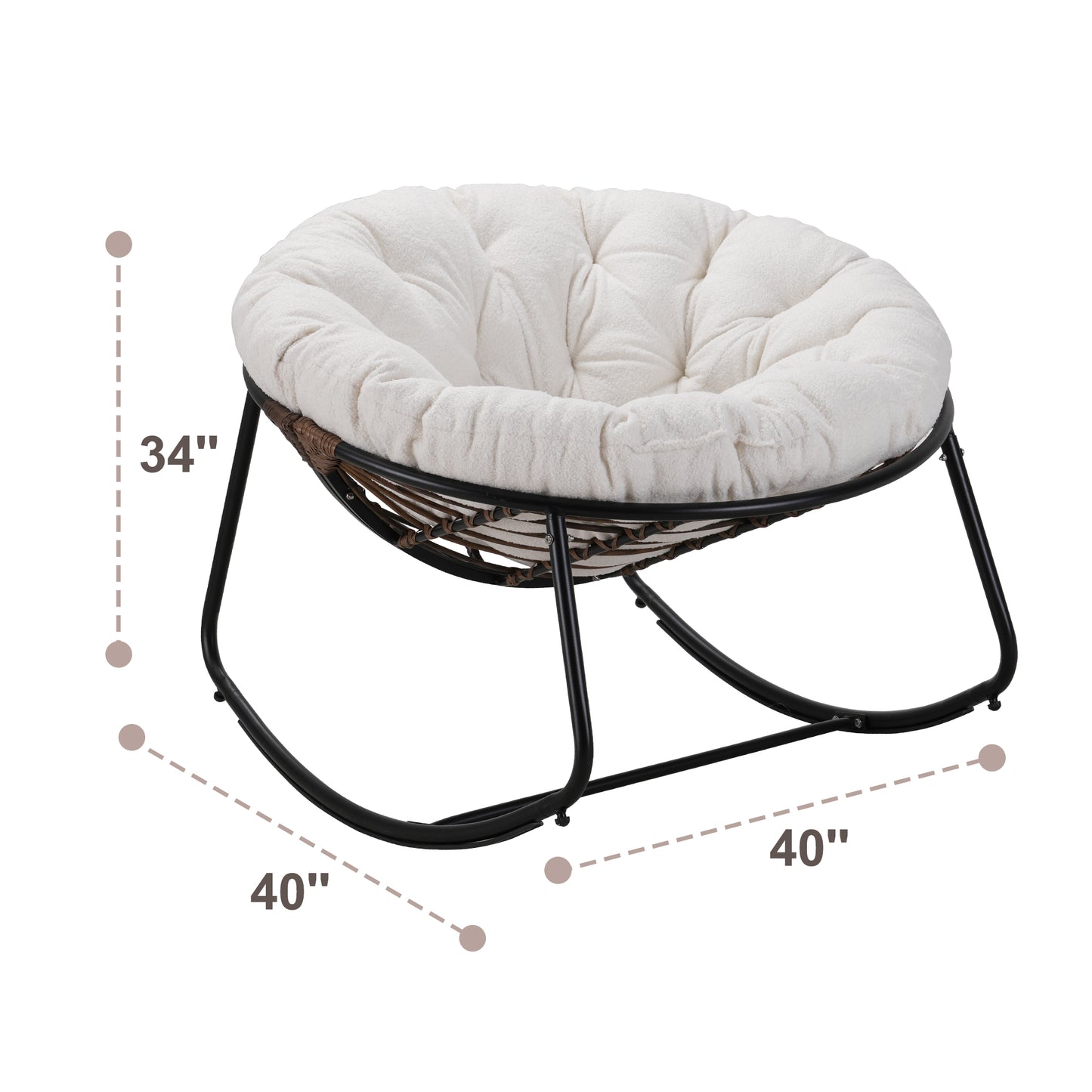 Black Iron Frame White Teddy Velvet Rocking Chair