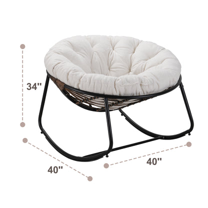 Black Iron Frame White Teddy Velvet Rocking Chair