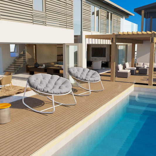 White Iron Frame Gray Bamboo Fabric Rocking Chair