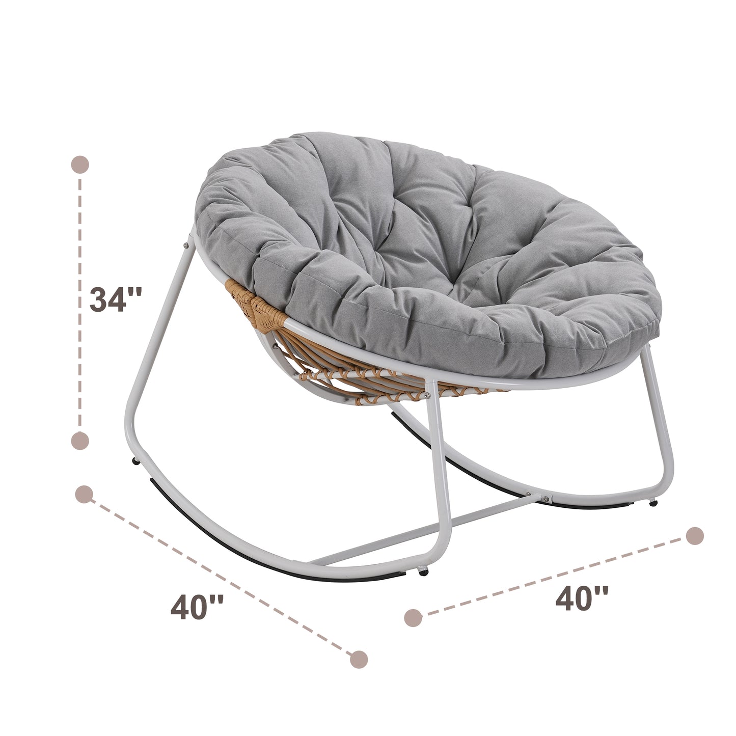 White Iron Frame Gray Bamboo Fabric Rocking Chair