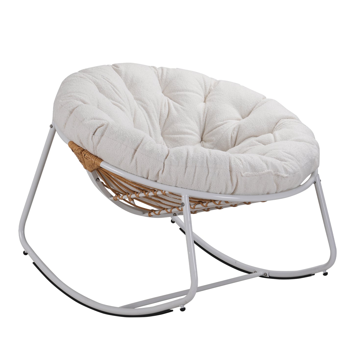White Iron Frame White Teddy Velvet Rocking Chair