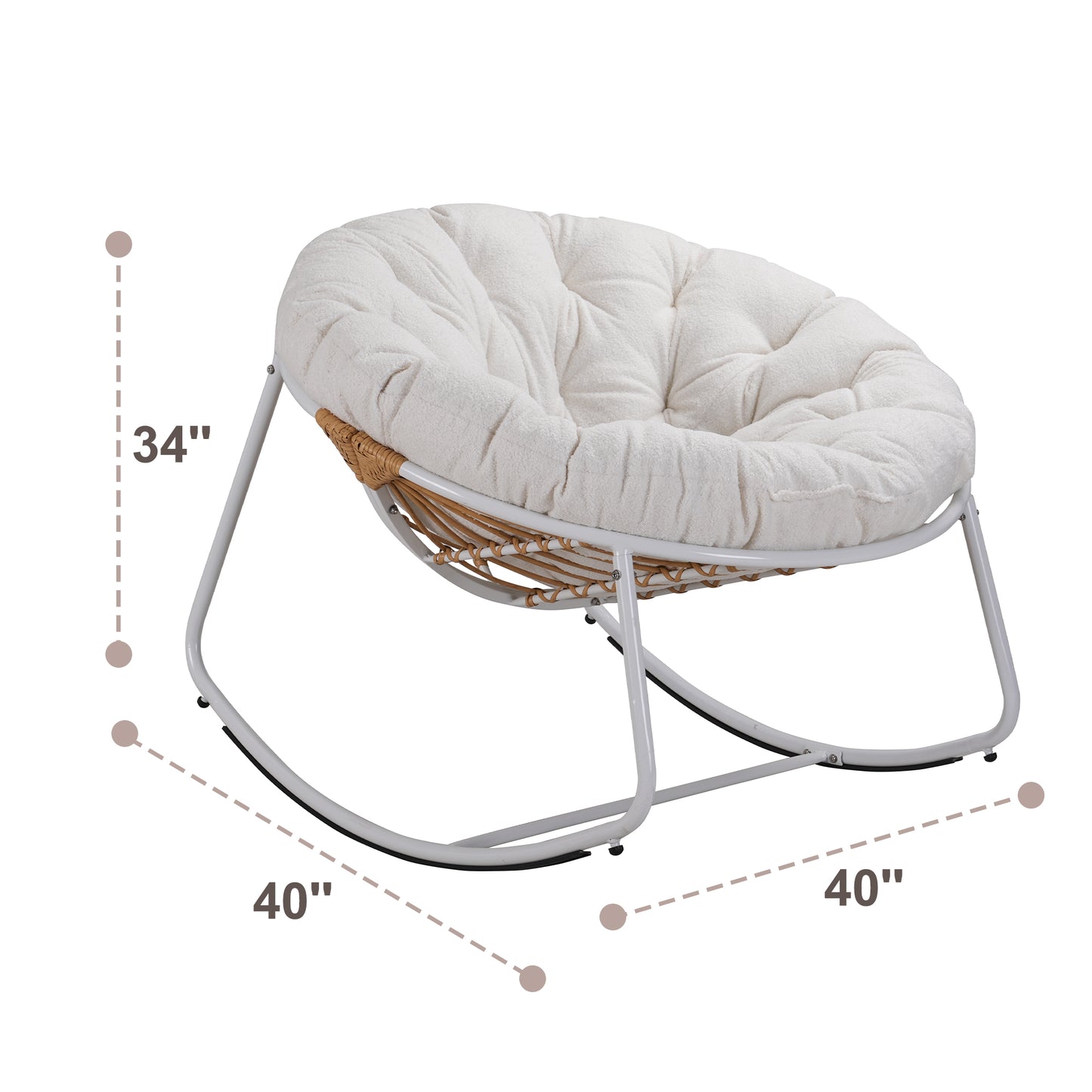 White Iron Frame White Teddy Velvet Rocking Chair