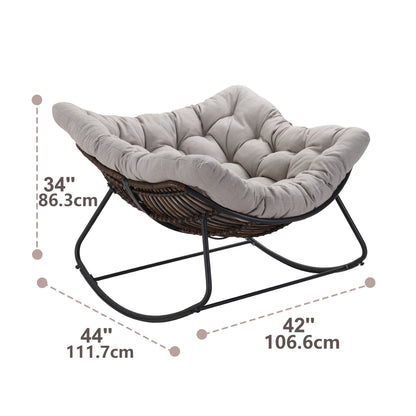 Dark Gray Iron Frame Gray Cushion Wicker Rocking Chair