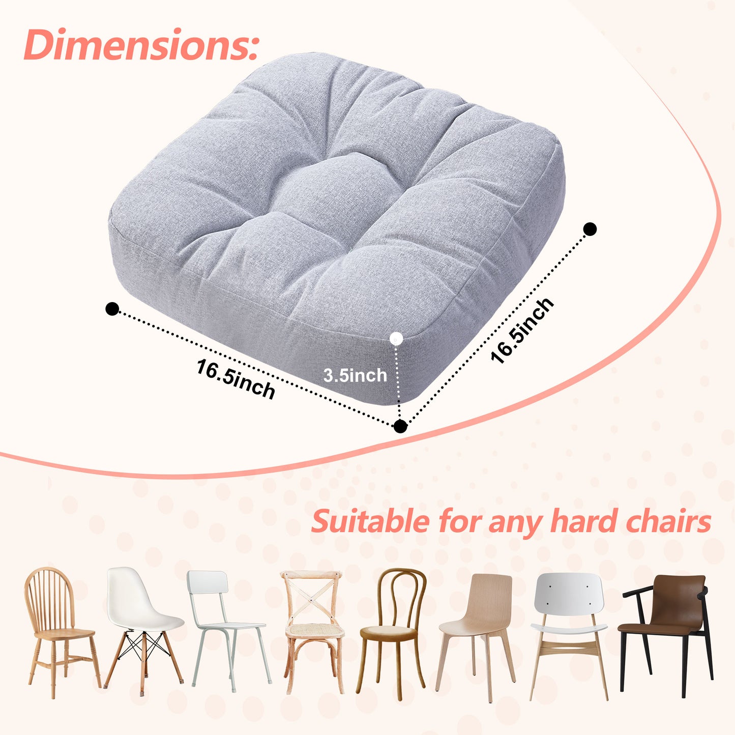 16.5-inch Depth Light Gray Square  Cushion