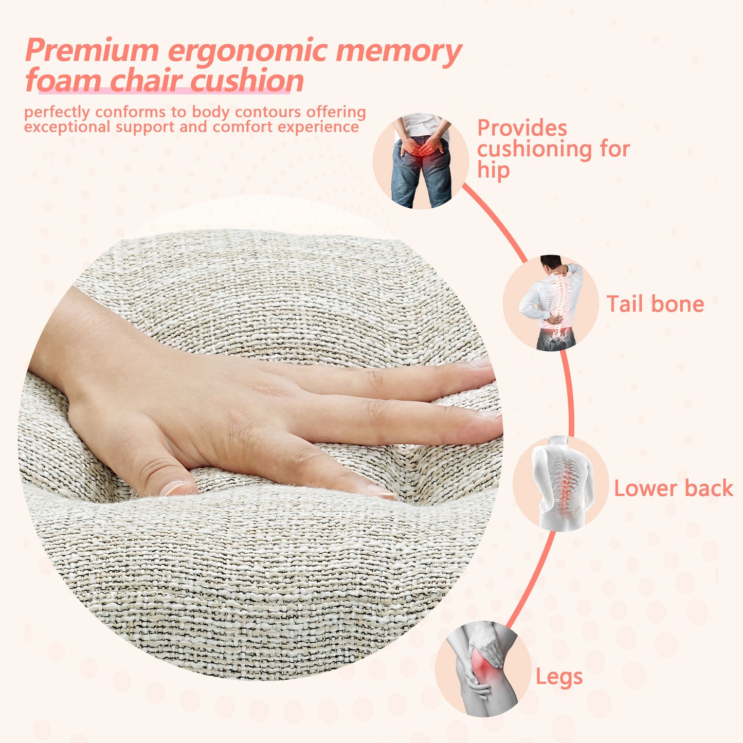 16.5-inch Depth Beige Square Cushion