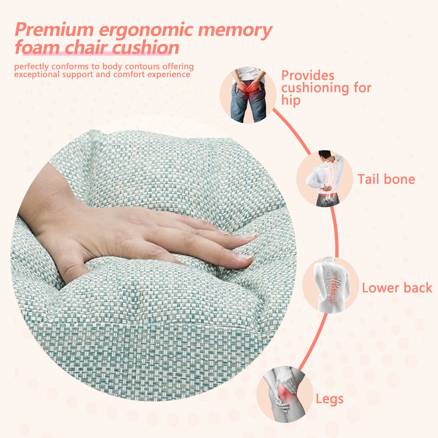 16.5-inch Depth Green Square Cushion