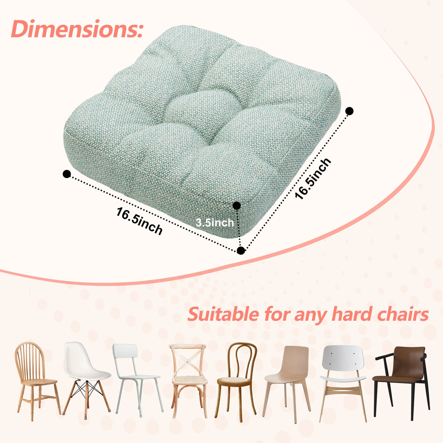 16.5-inch Depth Green Square Cushion