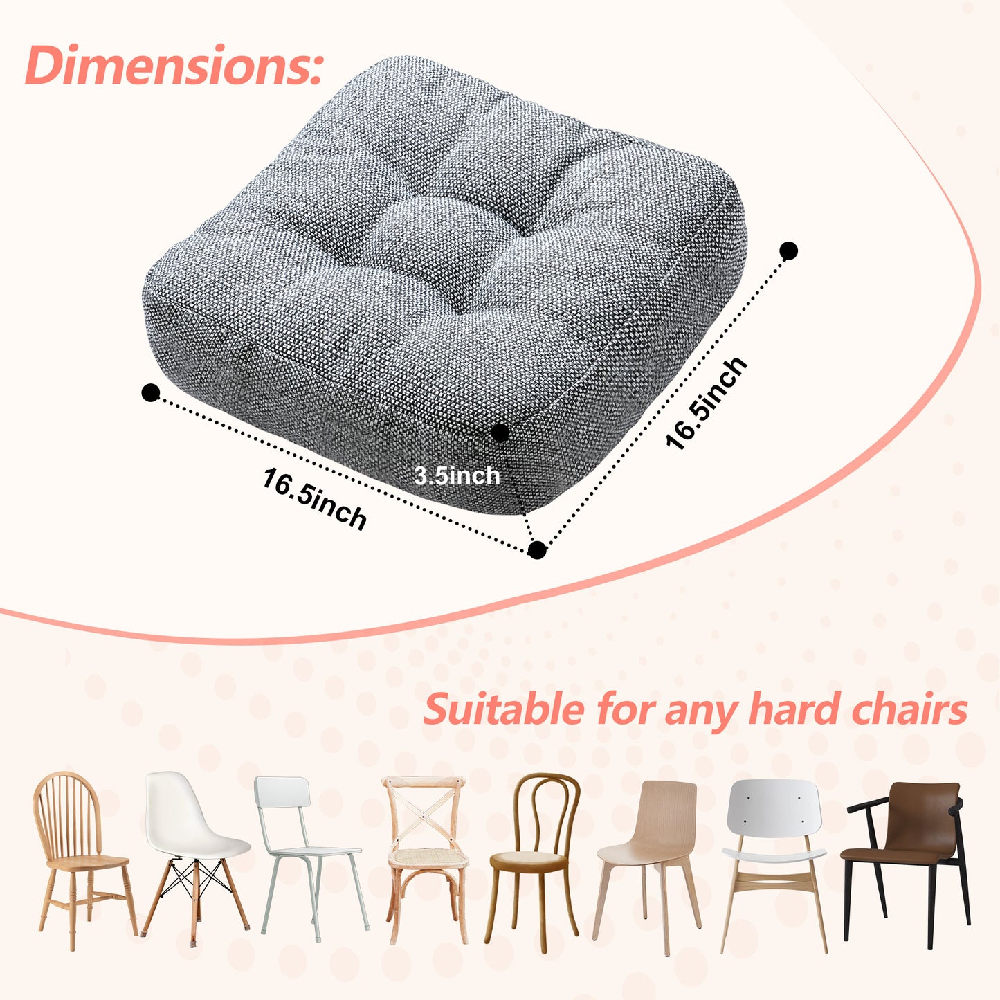 16.5-inch Depth Dark Gray Square Cushion