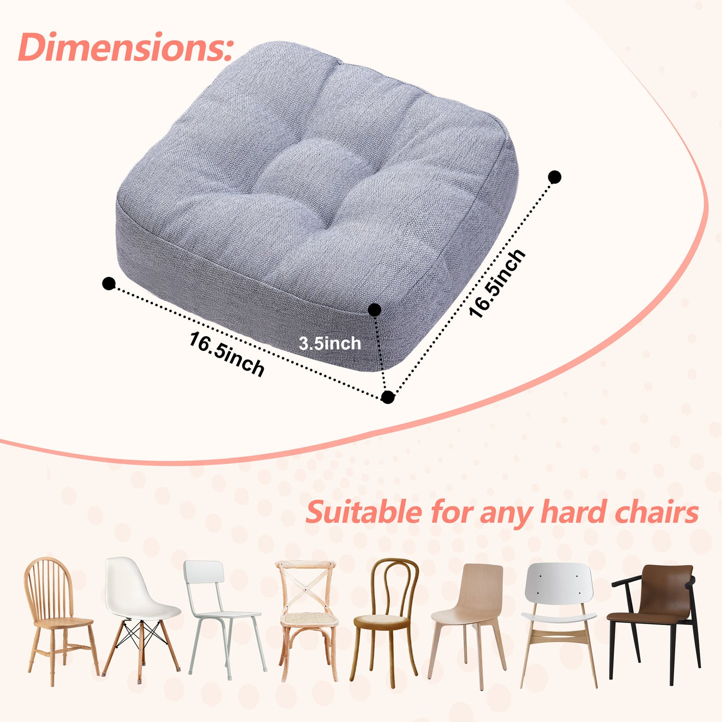 16.5-inch Depth Light Gray Square Cushion