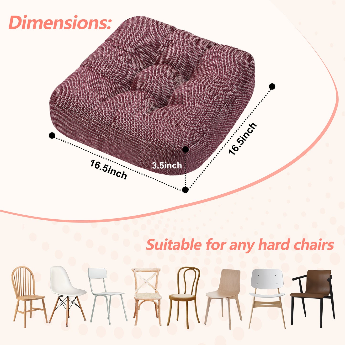 16.5-inch Depth Red Square Cushion