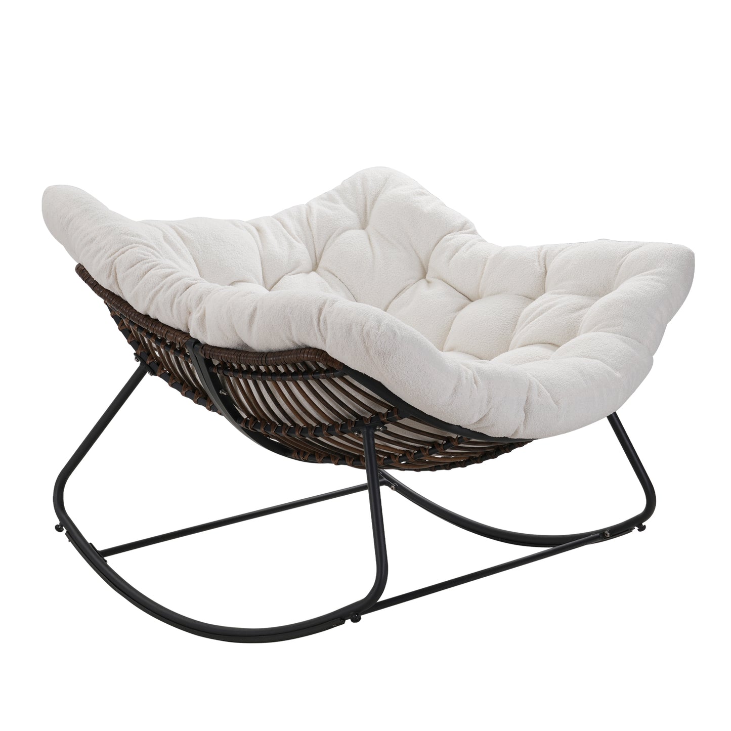 Dark Gray Iron Frame White Cushioned Rattan Rocking Chair