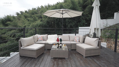 Beige Cushion Rattan Sofa 7 Piece Set