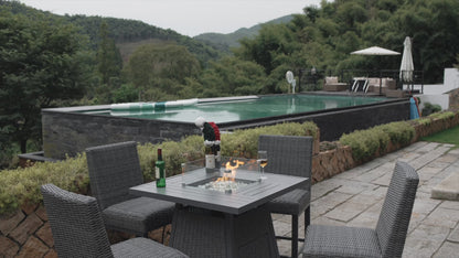 36" Square High-Top Propane Fire Pit Table – 50,000 BTU with Wicker Base, Glass Wind Guard & Rain Cover, All-Weather Patio Kit